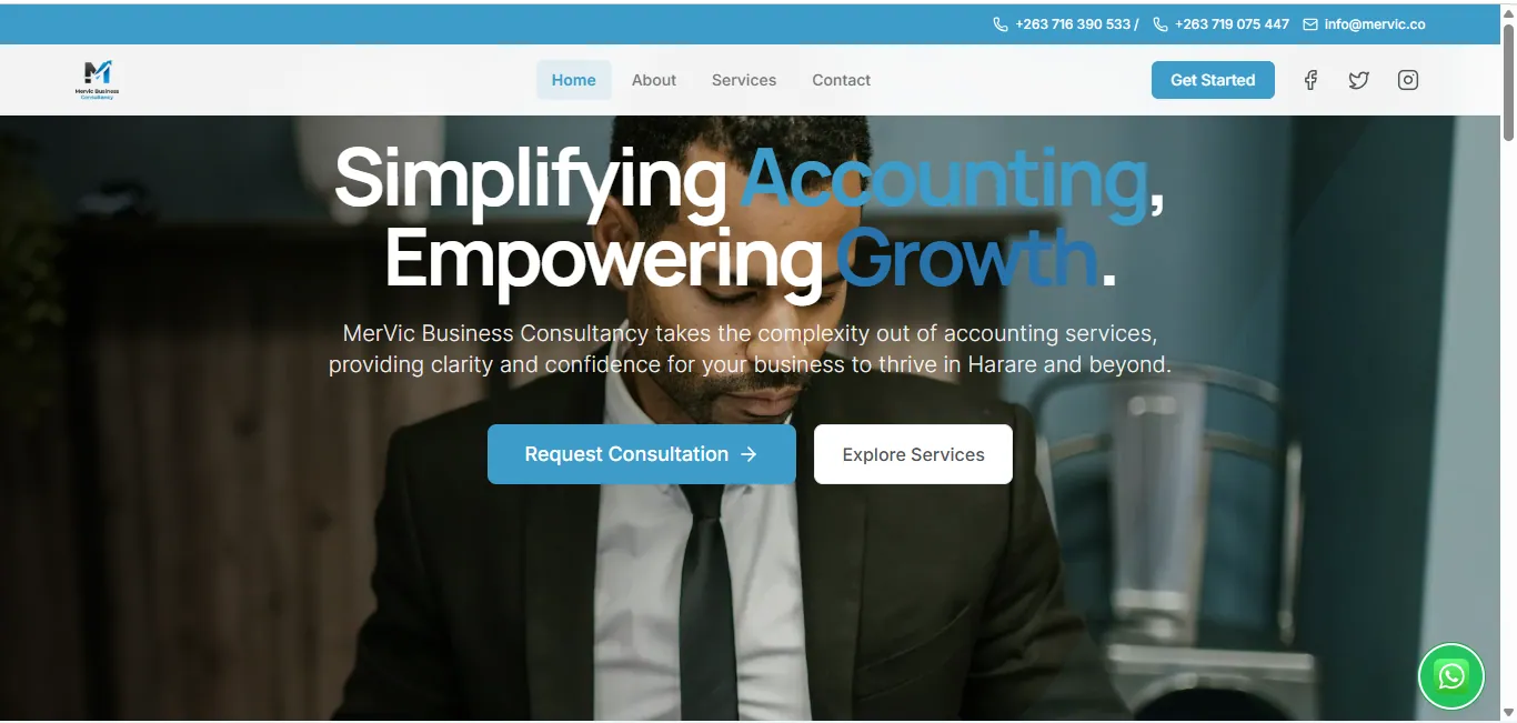 MerVic Business Consultancy project interface